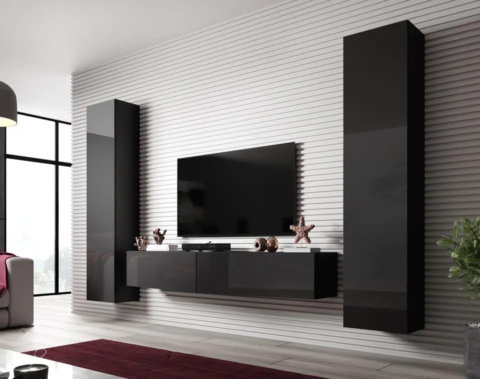 ⁨Cama Living room cabinet set VIGO SLANT 2 black/black gloss⁩ at Wasserman.eu