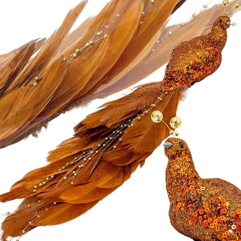 ⁨PTASZEK DEKORACYJNY NA KLIPSIE 38CM BRĄZOWO MIEDZIANY⁩ w sklepie Wasserman.eu