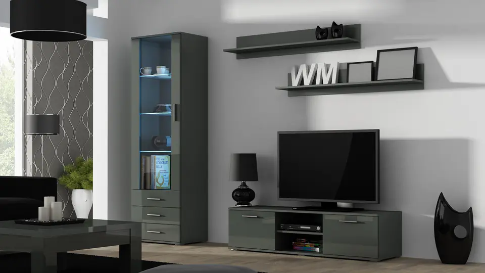 ⁨SOHO 7 set (RTV140 cabinet + S1 cabinet + shelves) Grey / Gloss grey⁩ at Wasserman.eu