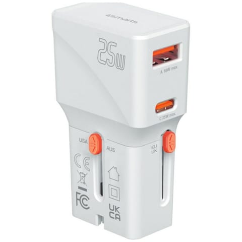 Ładowarka podróżna 4smarts World Travel Adapter Nomad Pocket 25W USB-C/USB-A bialy w sklepie Wasserman.eu
