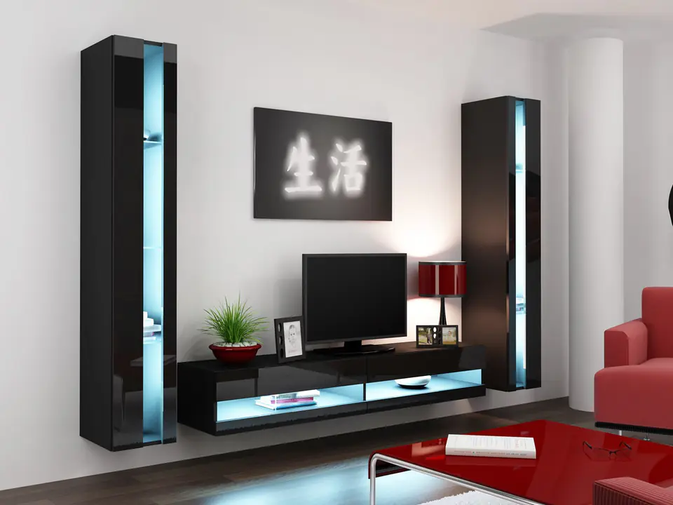 ⁨Cama Living room cabinet set VIGO NEW 3 black/black gloss⁩ at Wasserman.eu