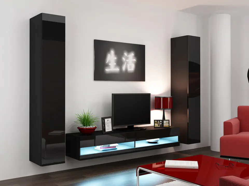 ⁨Cama Living room cabinet set VIGO NEW 4 black/black gloss⁩ at Wasserman.eu