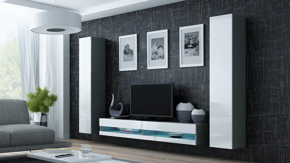 ⁨Cama Living room cabinet set VIGO NEW 4 grey/white gloss⁩ at Wasserman.eu