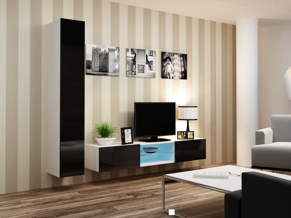 ⁨Cama Living room cabinet set VIGO 21 white/black gloss⁩ at Wasserman.eu