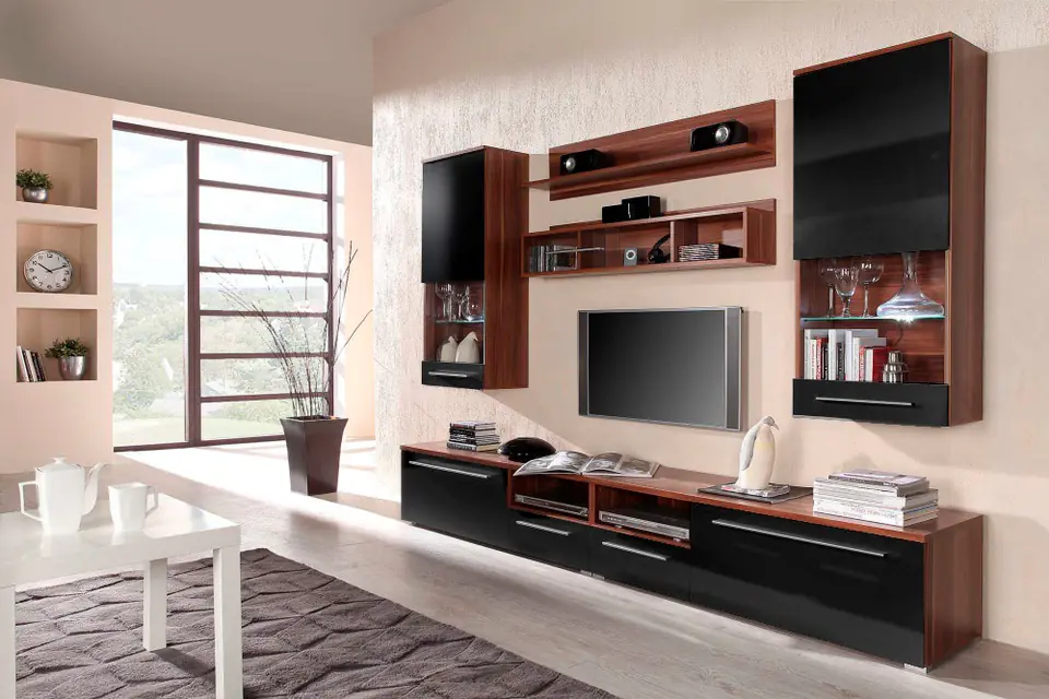 ⁨Cama Wall unit LUNA 260/44/190 in plum/black gloss⁩ at Wasserman.eu