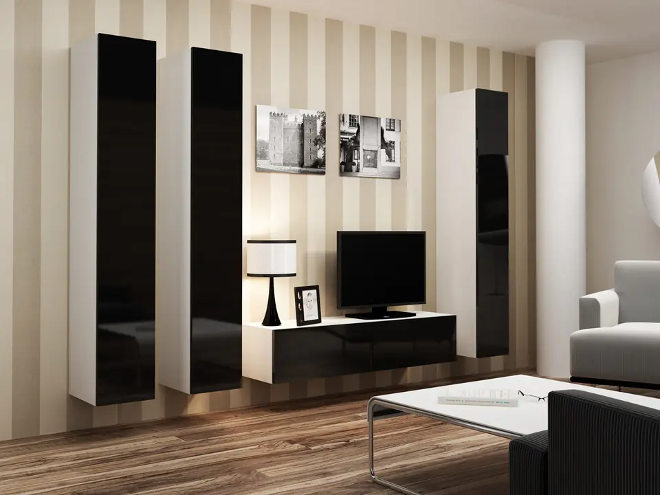 ⁨Cama Living room cabinet set VIGO 14 white/black gloss⁩ at Wasserman.eu