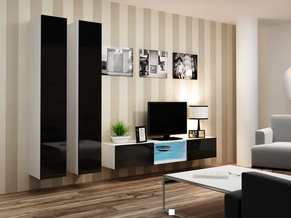 ⁨Cama Living room cabinet set VIGO 19 white/black gloss⁩ at Wasserman.eu