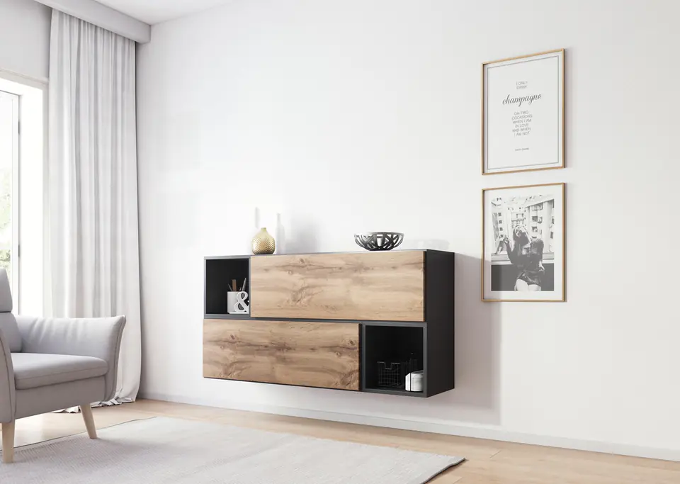 ⁨Cama living room furniture set ROCO 14 (2xRO1 + 2xRO6) antracite/wotan oak⁩ at Wasserman.eu