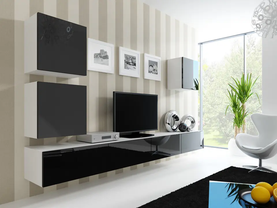 ⁨Cama Living room cabinet set VIGO 22 white/black gloss⁩ at Wasserman.eu