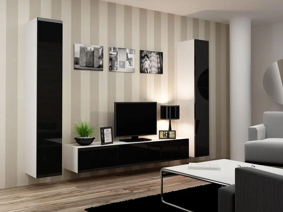 ⁨Cama Living room cabinet set VIGO 4 white/black gloss⁩ at Wasserman.eu