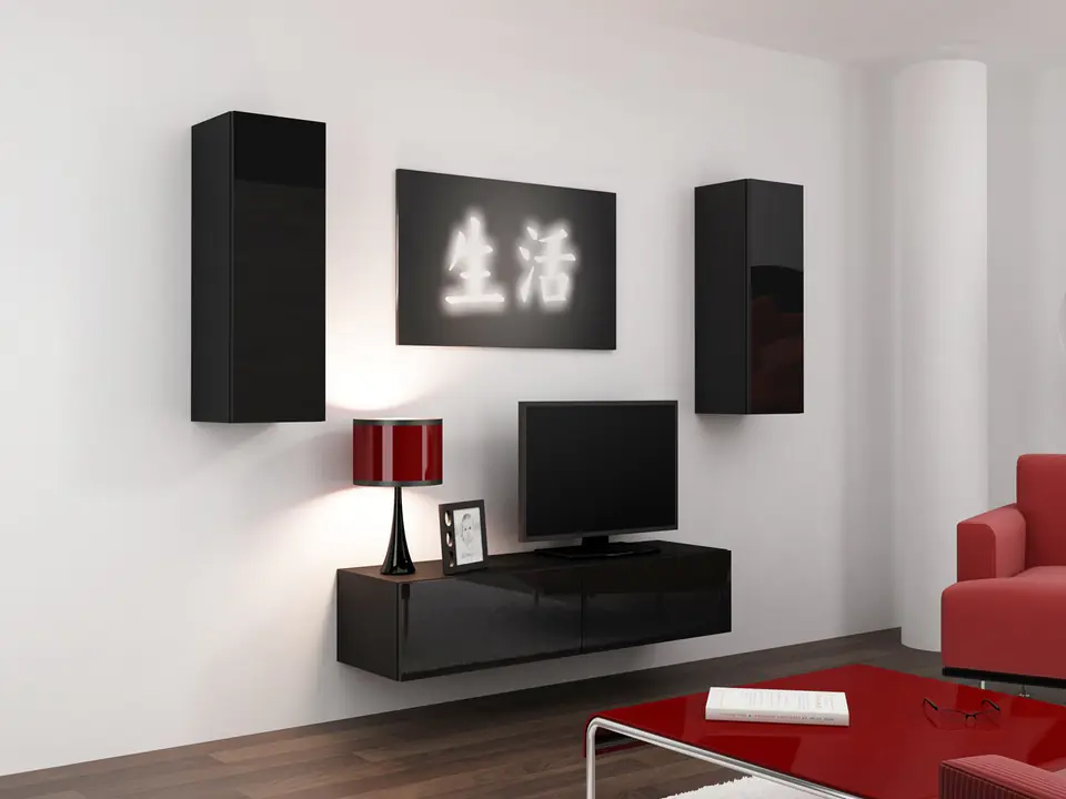 ⁨Cama Living room cabinet set VIGO 7 black/black gloss⁩ at Wasserman.eu