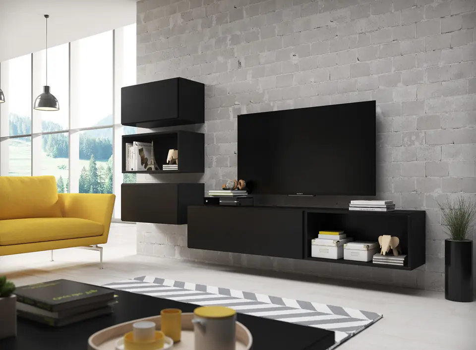 ⁨Cama living room furniture set ROCO 4 (RO1+2xRO3+2xRO4) black/black/black⁩ at Wasserman.eu