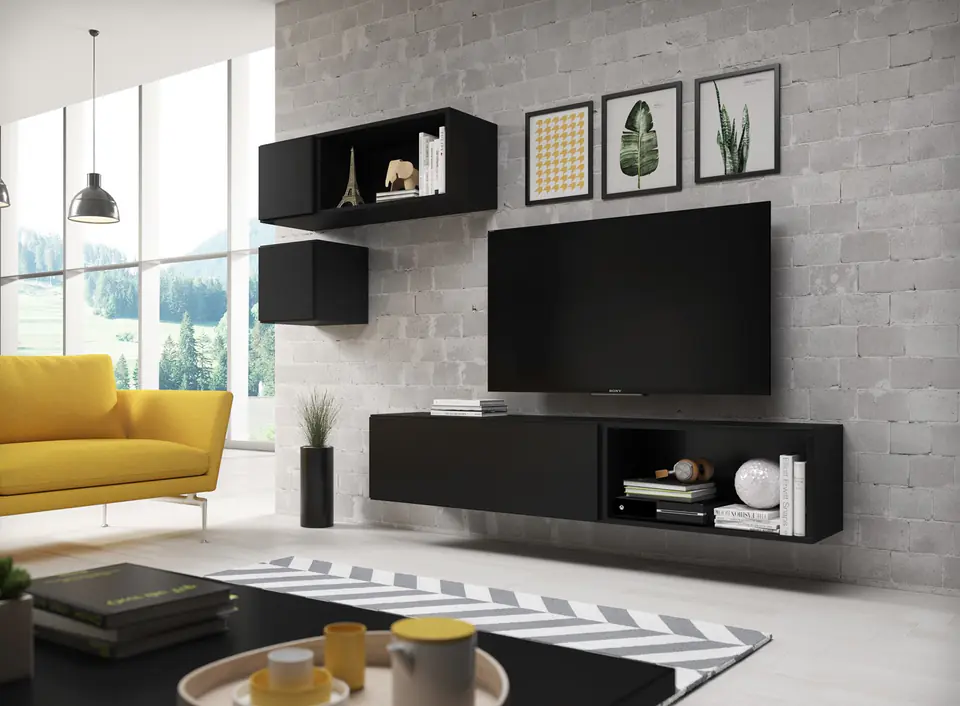 ⁨Cama living room furniture set ROCO 5 (RO1+2xRO4+2xRO5) black/black/black⁩ at Wasserman.eu