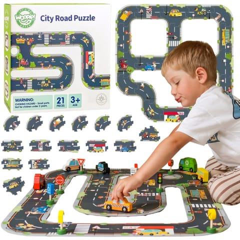 ⁨WOOPIE GREEN Droga Puzzle dla Dzieci Autostrada Makieta 21 el. Certyfikat FSC⁩ w sklepie Wasserman.eu