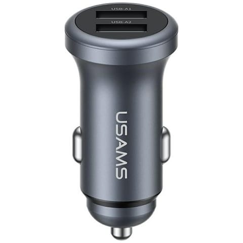 ⁨Ładowarka samochodowa USAMS CC320        Aluminium 2.4A 2xUSB-A tarnish⁩ w sklepie Wasserman.eu