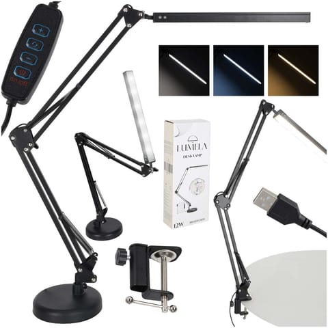 ⁨Lampka na biurko biurkowa LED USB obrotowy wysięgnik 2 sposoby mocowania⁩ w sklepie Wasserman.eu