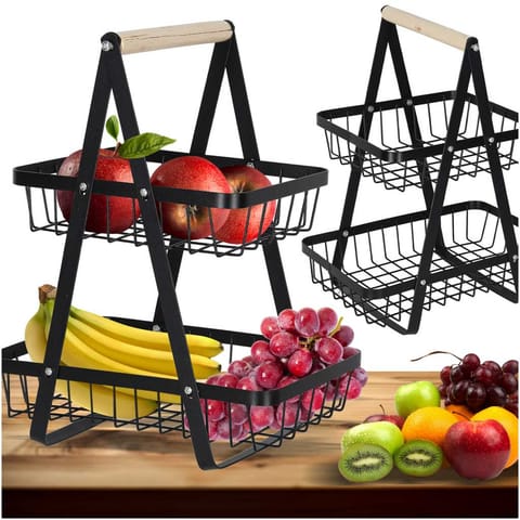 ⁨Kosz miska na owoce dwupoziomowy piętrowy metal drewno⁩ w sklepie Wasserman.eu