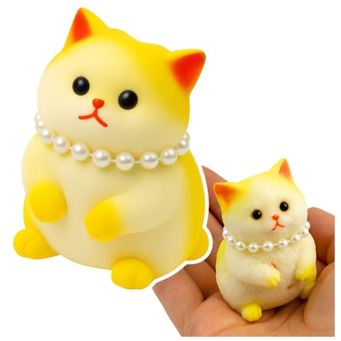 ⁨Gniotek Sensoryczny Miękki Kotek Z Perłami Biało-Żółty 7,5cm⁩ w sklepie Wasserman.eu