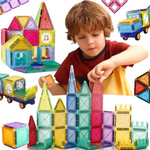 ⁨WOOPIE Klocki Magnetyczne Konstrukcyjne 3D Zestaw Edukacyjny Zamek Pojazdy110el..⁩ w sklepie Wasserman.eu