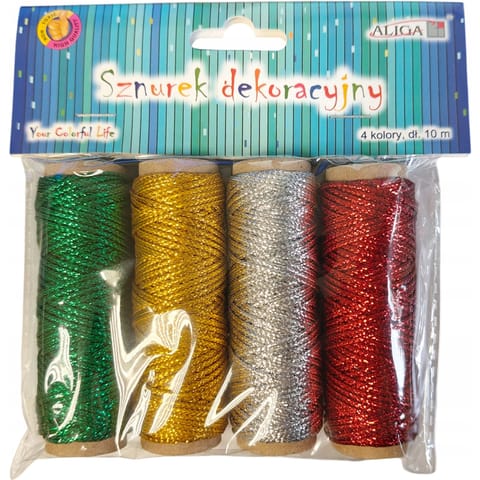 ⁨Sznurek dekoracyjny metalizowany 1,5mm x 10m (4 kolory) SZ-2929 ALIGA⁩ w sklepie Wasserman.eu