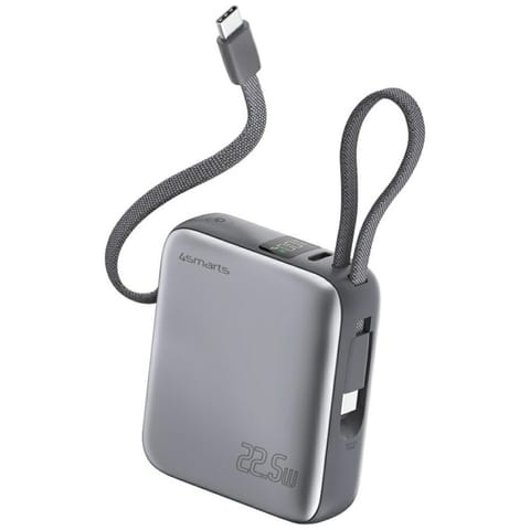 ⁨Powerbank 4smarts Pocket Dual Cord       10000mAh 22.5W z wbudowanym kablem USB-C 15cm szary⁩ w sklepie Wasserman.eu