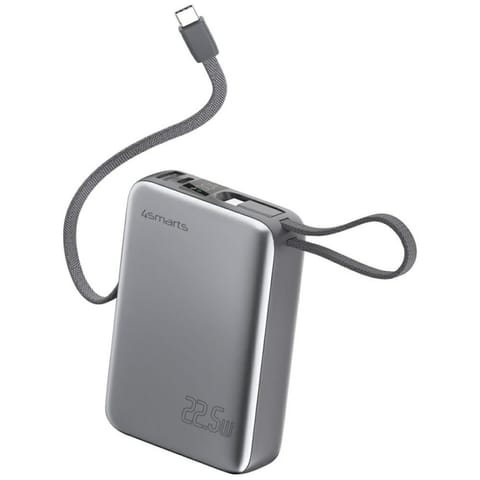 ⁨Powerbank 4smarts Pocket Dual Cord       20000mAh 22.5W z wbudowanym kablem USB-C 15cm szary⁩ w sklepie Wasserman.eu