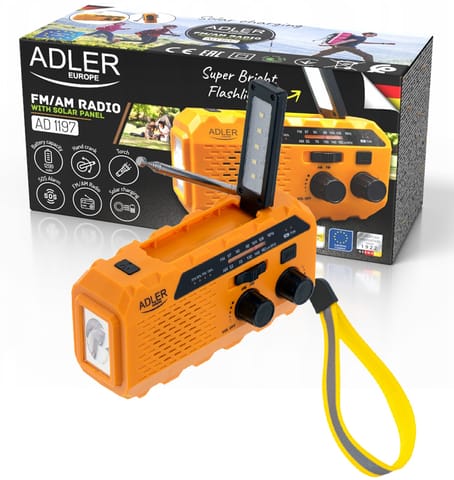 ⁨Radio solarne z korbką Adler AD 1197 O power bank, latarka.⁩ w sklepie Wasserman.eu