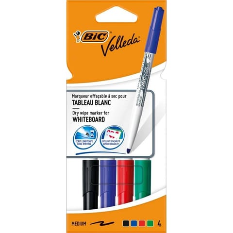 ⁨Marker VELLEDA 1741 suchościeralny mix kol. 4szt. okrągła końcówka 503842 BIC⁩ w sklepie Wasserman.eu