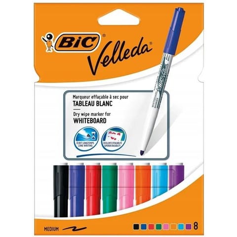 ⁨Marker VELLEDA 1741 suchościeralny mix kol. 8szt. okrągła końcówka 503844 BIC⁩ w sklepie Wasserman.eu