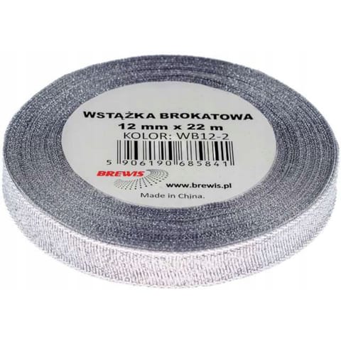 ⁨Wstążka brokatowa 12mm/22m wb12-2 srebrna BREWIS⁩ w sklepie Wasserman.eu