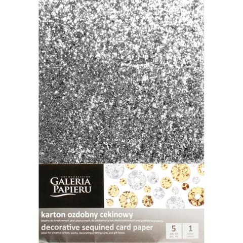 ⁨Karton ozdobny cekinowy A4 srebrny 210g. (5ark.) 208505 Galeria Papieru⁩ w sklepie Wasserman.eu