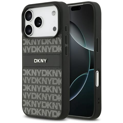 ⁨Etui DKNY Repeat Texture Pattern with    Tonal Stripe do iPhone 17 Pro czarny⁩ w sklepie Wasserman.eu