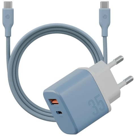 ⁨Ładowarka sieciowa Bazic GoPort Velox    Kit USB-C/USB-A GaN 35W z kablem niebieski⁩ w sklepie Wasserman.eu