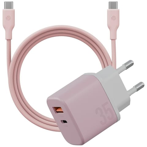 ⁨Ładowarka sieciowa Bazic GoPort Velox    Kit USB-C/USB-A GaN 35W z kablem różowy⁩ w sklepie Wasserman.eu
