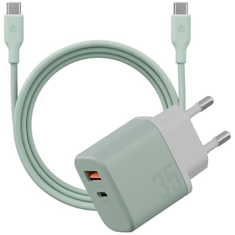 ⁨Ładowarka sieciowa Bazic GoPort Velox    Kit USB-C/USB-A GaN 35W z kablem zielony⁩ w sklepie Wasserman.eu
