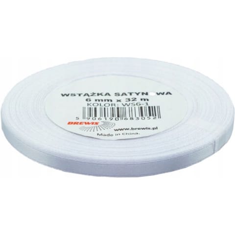 ⁨Wstążka satynowa 6mm/32m biała ws6-1 BREWIS⁩ w sklepie Wasserman.eu