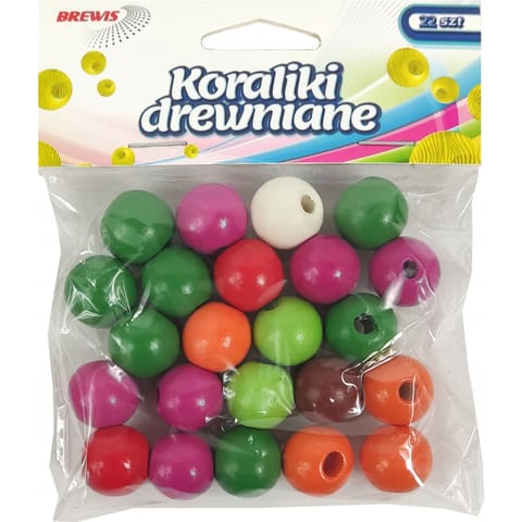 ⁨Koraliki drewniane 16mm mix kolorów (22 sztuk - 29g) KD16-2 BREWIS⁩ w sklepie Wasserman.eu