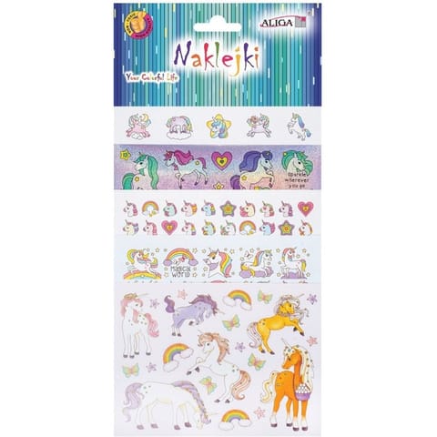 ⁨Naklejki JEDNOROŻCE 13,5x10cm 5 kart NK-0148 ALIGA⁩ w sklepie Wasserman.eu