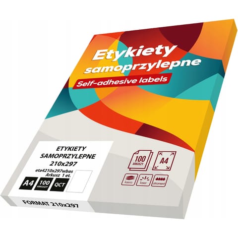 ⁨Etykiety A4 białe BASIC (100ark) 210x297mm eta4210x297wbas⁩ w sklepie Wasserman.eu