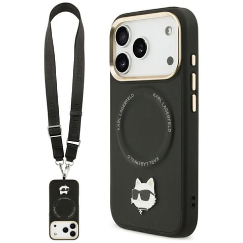 ⁨Etui Karl Lagerfeld Big Strap Choupette  Metal Logo MagSafe do iPhone 17 Pro Max czarny⁩ w sklepie Wasserman.eu