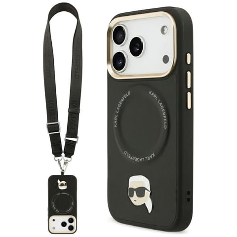 ⁨Etui Karl Lagerfeld Big Strap Karl Metal Logo MagSafe do iPhone 17 Pro Max czarny⁩ w sklepie Wasserman.eu