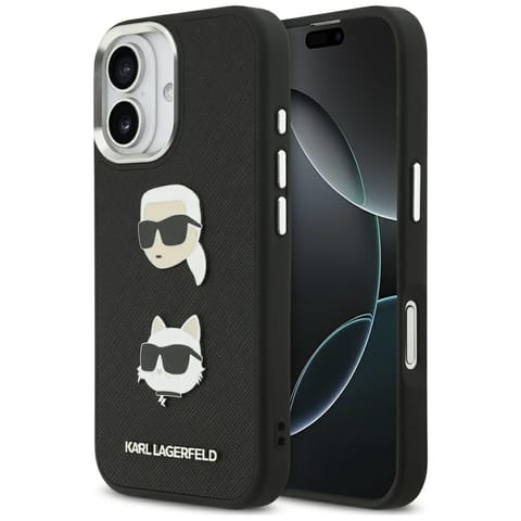 ⁨Etui Karl Lagerfeld FW Grained Karl &    Choupette Heads Pins & Logo do iPhone 17 czarny⁩ w sklepie Wasserman.eu