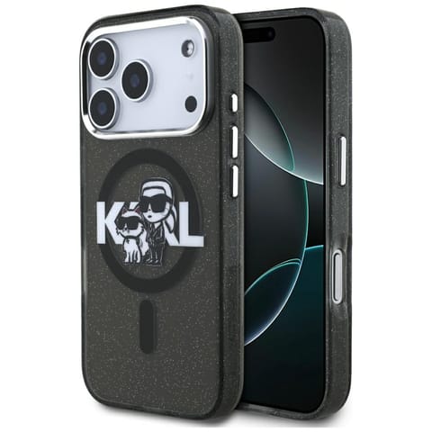 ⁨Etui Karl Lagerfeld IML Glitter Karl &   Choupette Sketch Logo MagSafe do iPhone 17 Pro czarny⁩ w sklepie Wasserman.eu