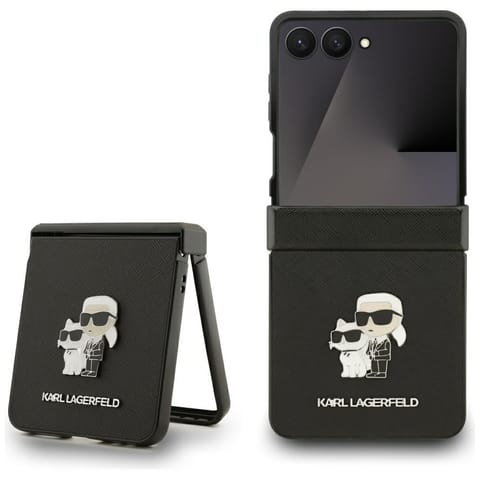 ⁨Etui Karl Lagerfeld Saffiano             Karl&Choupette Pin do Samsung Galaxy Z Flip7 czarny⁩ w sklepie Wasserman.eu