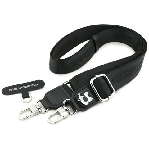 ⁨Uniwersalna smycz Karl Lagerfeld         Universal Strap Tether Patch Choupette Metal Logo czarny⁩ w sklepie Wasserman.eu