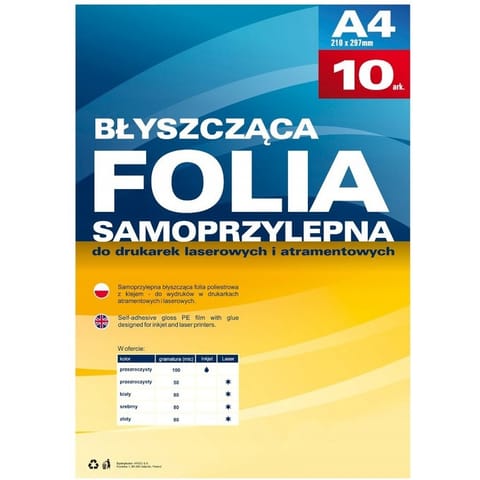 ⁨Folia samoprzylepna do drukarek atramentowych przezroczysta błysk (10ark.) 434020 ARGO⁩ w sklepie Wasserman.eu