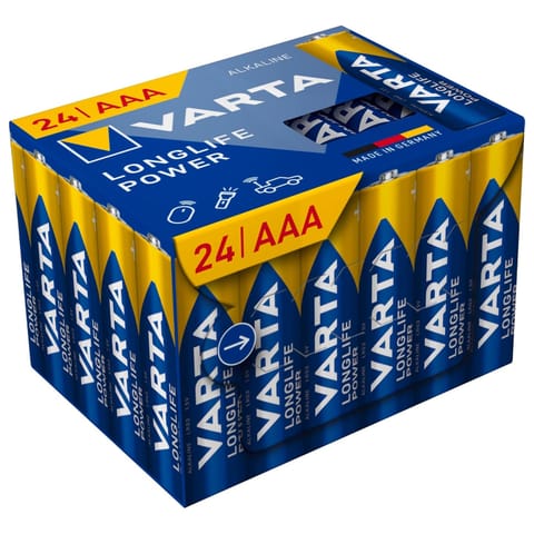 ⁨24x bateria LR03 AAA 1,5V alkaliczna Varta Longlife Power, opakowanie bez plastiku⁩ w sklepie Wasserman.eu