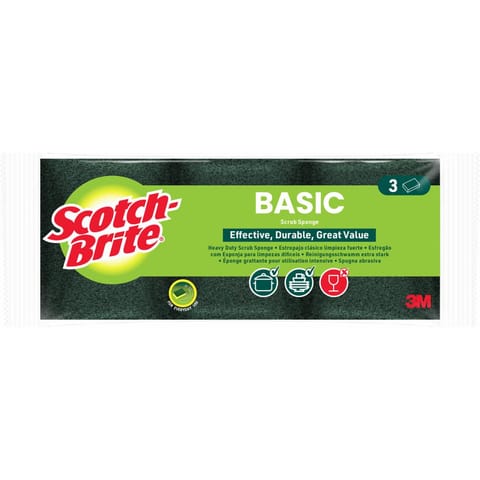 ⁨Gąbka do zmywania SCOTCH-BRITE Basic płaski (3szt.) żółto-zielony 3M-68060502001⁩ w sklepie Wasserman.eu