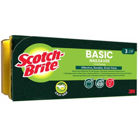 ⁨Gąbka do zmywania SCOTCH-BRITE Basic profilowany (3szt.) żółto-zielony 3M-68060502018⁩ w sklepie Wasserman.eu