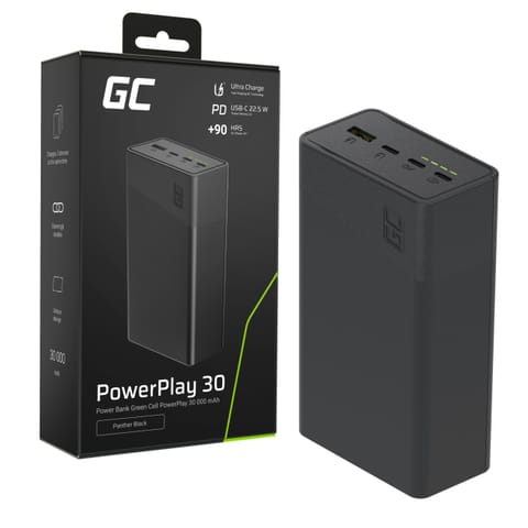 ⁨Greencell PowerPlay 30 - kolor czarny power bank z 30, 000mAh, 22.5W, 4 ports⁩ w sklepie Wasserman.eu